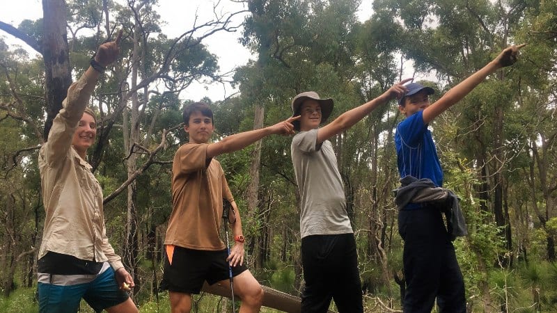 Four teen boys during a hike