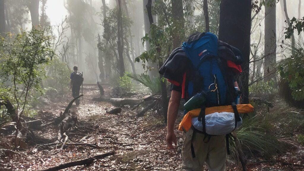 Father and son hiking with lifetrail on the bibbulmun track