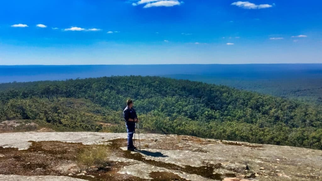 man hiking alone