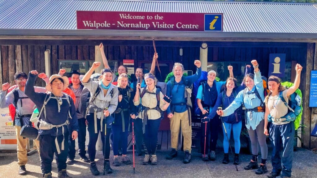 Teens celebrating the competion of their 7 day hike at the Walople Visitor Centre