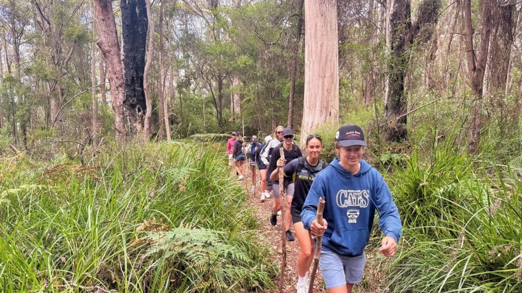 family hiking on the bibbulmun track in valley of the giants