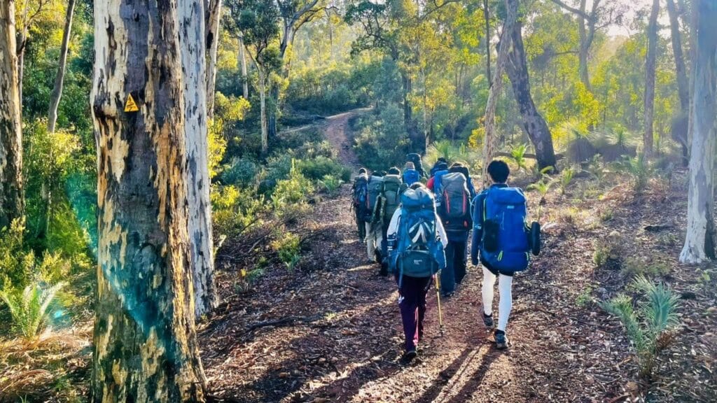 group of teens hiking on the Bibbulmun Track