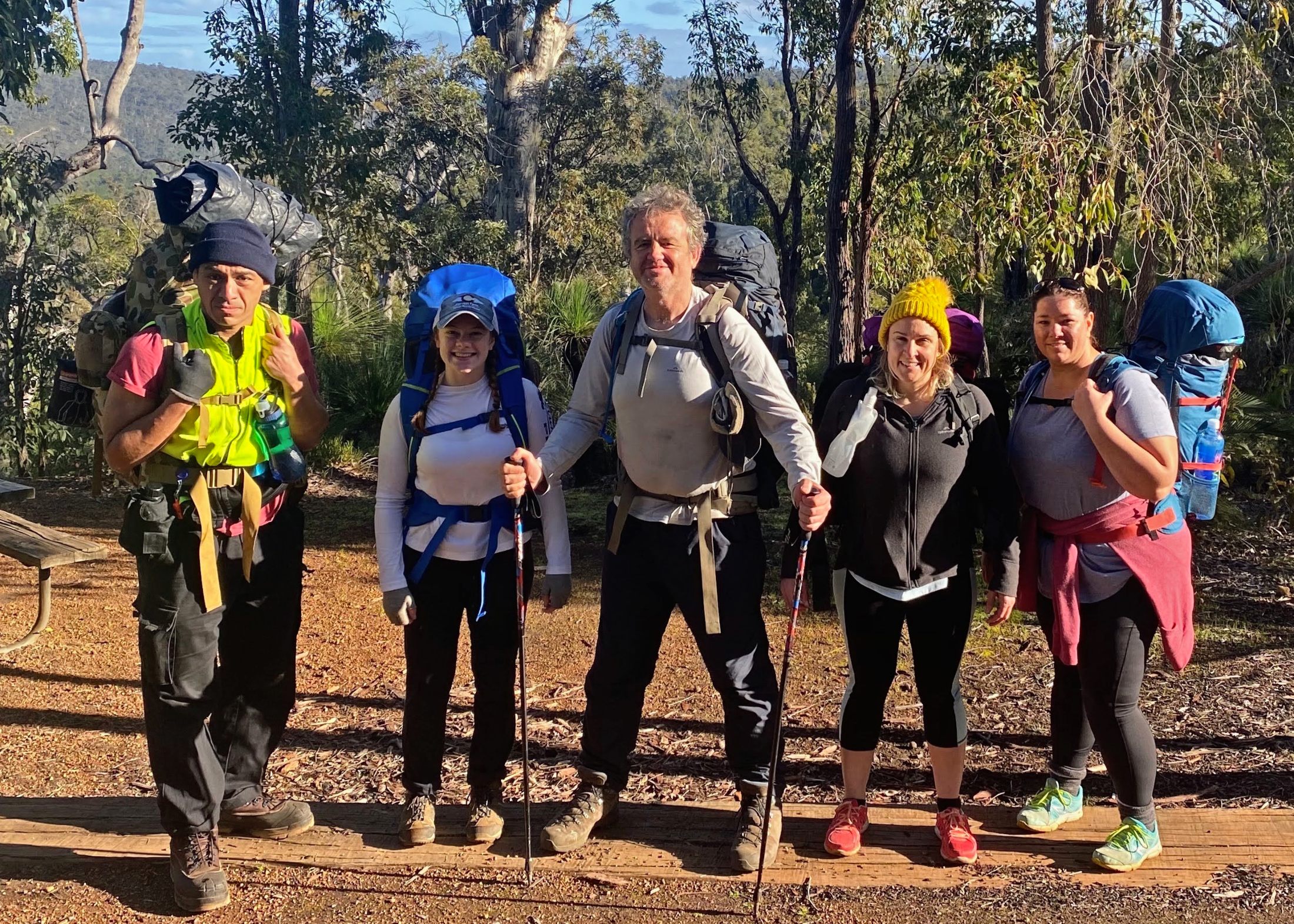 Group of adult friends multiday hiking on the bibbulmun track
