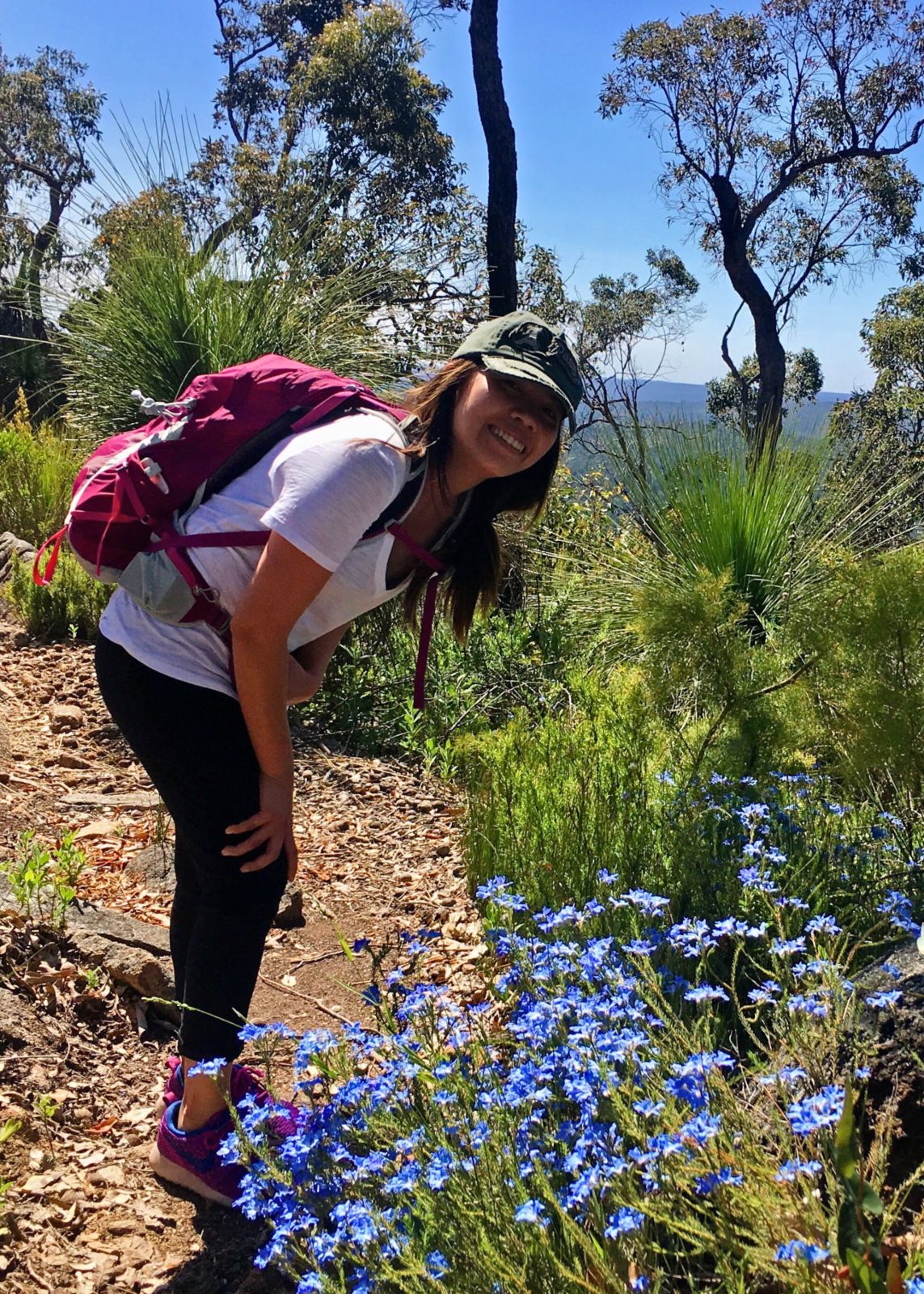day hiker with wild flowers